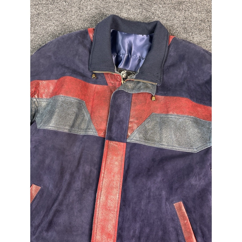 Vintage Nativo Patagonia Argentina Suede Leather Jacket Colorblock Red Blue M/L